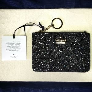 NWT Kate Spade Black Glitter Keychain Wallet